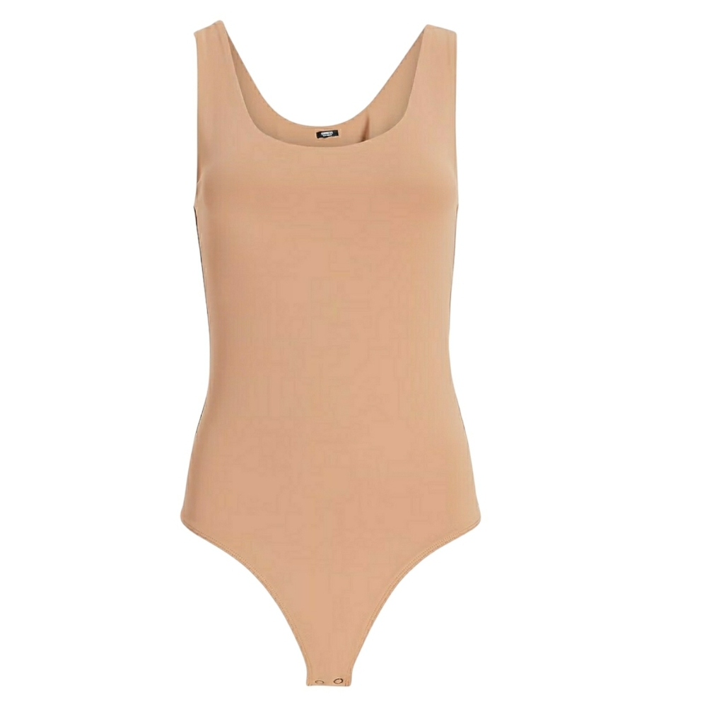 Express Body Contour Bodysuit Womens XL Pecan Tan Scoop Neck High Compression - Picture 2 of 8
